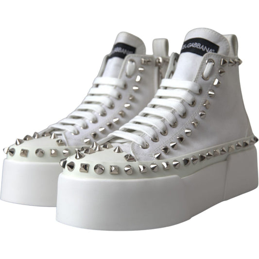 Dolce & Gabbana White Canvas Studded Sneakers Boots Shoes Dolce & Gabbana Light Slate Gray