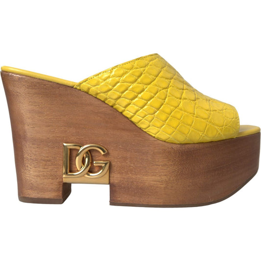 Dolce & Gabbana Dolce & Gabbana Yellow Leather Wood Mule Wedge Slides Shoes LA11014-36.5 1728,67345645728,Dolce & Gabbana,EU36.5/US6,EU38.5/US8,EU39.5/US9,EU39/US8.5,EU40.5/US10,EU40/US9.5,Leather,Material: Wood,New with tags,Platforms & Wedges - Women -