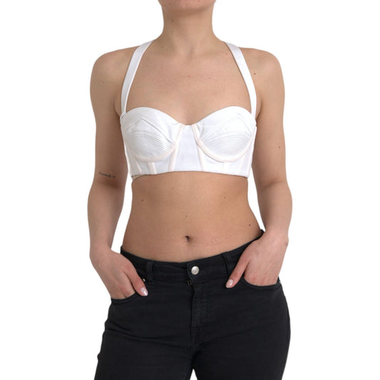 Versace White Viscose Bustier Sleeveless Cropped Top Versace Rosy Brown