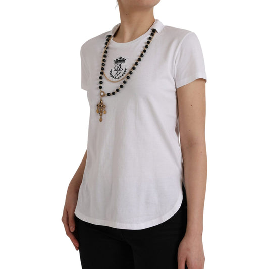 Dolce & Gabbana White Cotton Necklace Short Sleeves T-shirt Dolce & Gabbana Gray