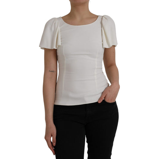 Dolce & Gabbana White Viscose Round Neck Short Sleeves Top Dolce & Gabbana Dark Gray