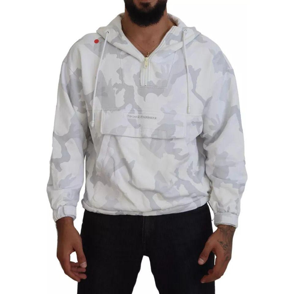 Dolce & Gabbana White Camouflage Hooded Sweatshirt Sweater