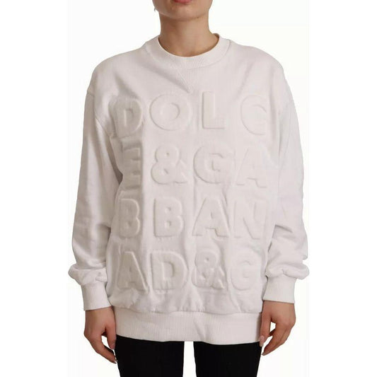 Dolce & Gabbana White Logo Embossed Cotton Sweatshirt Sweater Dolce & Gabbana Light Gray