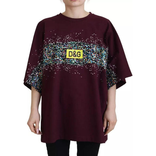 Dolce & Gabbana Bordeaux D&G Print Round Neck Cotton T-shirt Dolce & Gabbana Black