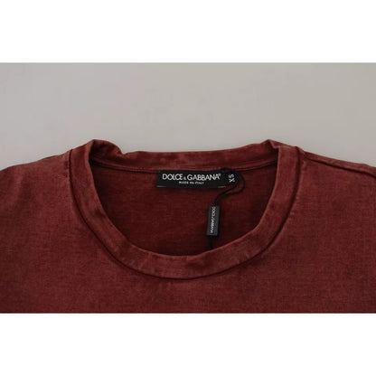 Dolce & Gabbana Maroon Printed Crewneck Tee Cotton T-shirt