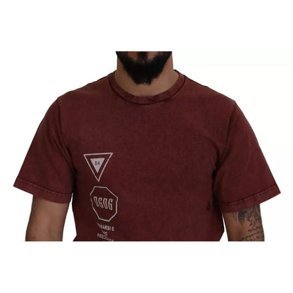 Dolce & Gabbana Maroon Printed Crewneck Tee Cotton T-shirt