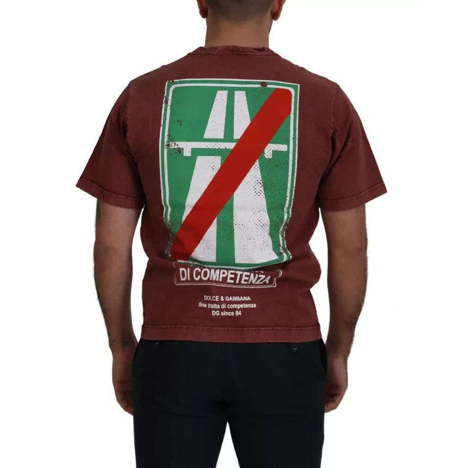 Dolce & Gabbana Maroon Printed Crewneck Tee Cotton T-shirt