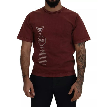 Dolce & Gabbana Maroon Printed Crewneck Tee Cotton T-shirt