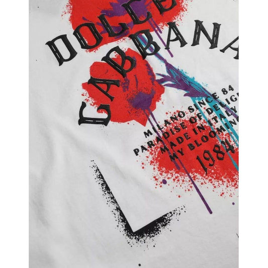 Dolce & Gabbana White Logo Floral Cotton Crew Neck T-shirt TSH851967-50
