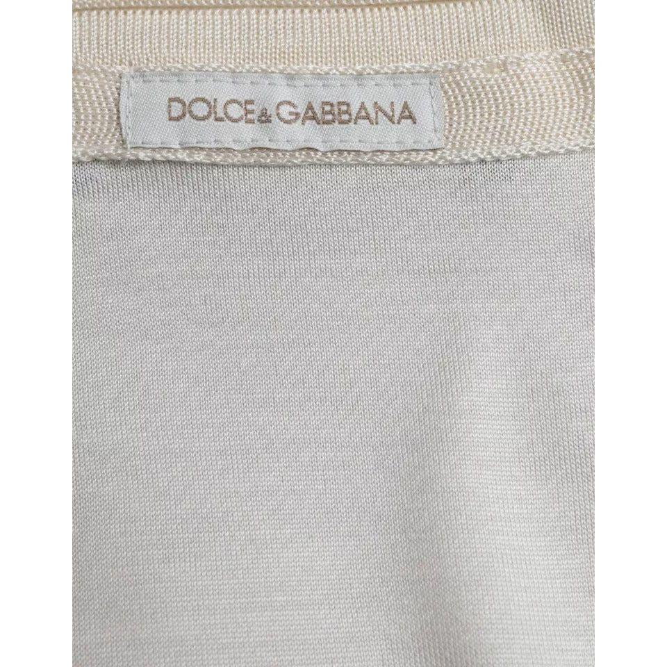 Dolce & Gabbana White Short Button Closure Silk Top T-shirt