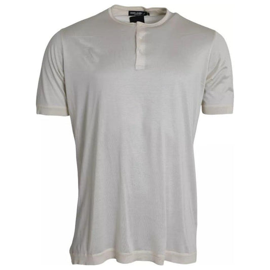 Dolce & Gabbana White Short Button Closure Silk Top T-shirt TSH84862-52