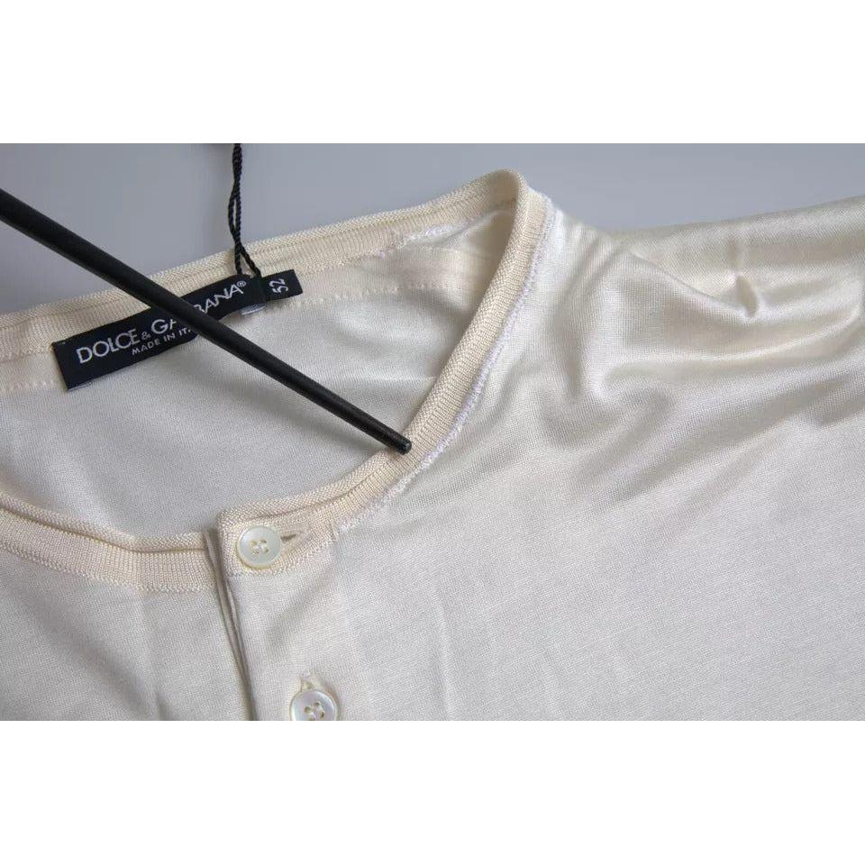 Dolce & Gabbana White Short Button Closure Silk Top T-shirt