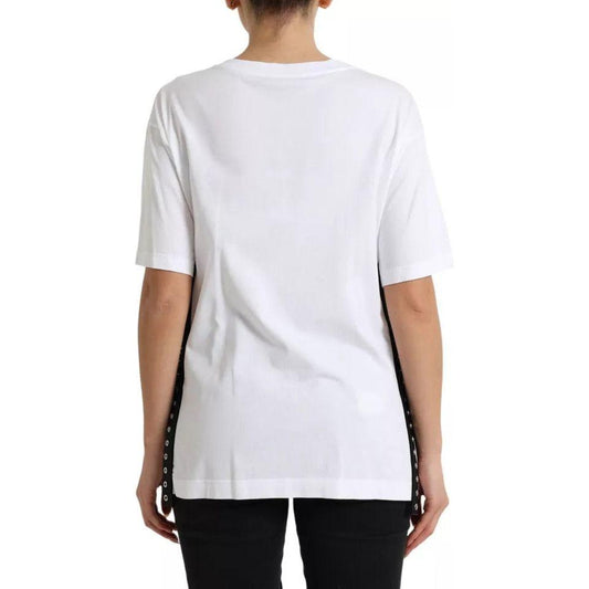 Dolce & Gabbana White Slogan Print Lacing Detailed T-shirt Dolce & Gabbana Light Gray