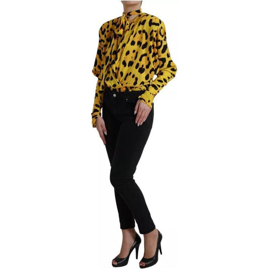 Dolce & Gabbana Yellow Leopard Print Long Sleeves Top Blouse Dolce & Gabbana Dark Khaki