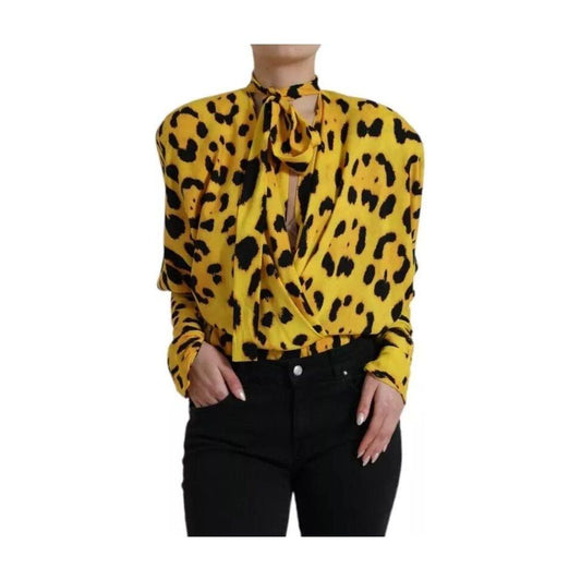 Dolce & Gabbana Yellow Leopard Print Long Sleeves Top Blouse Dolce & Gabbana Dark Khaki
