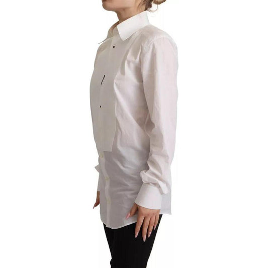 Dolce & Gabbana White Cotton Dress Collared Long Sleeves Shirt Top Dolce & Gabbana Gray