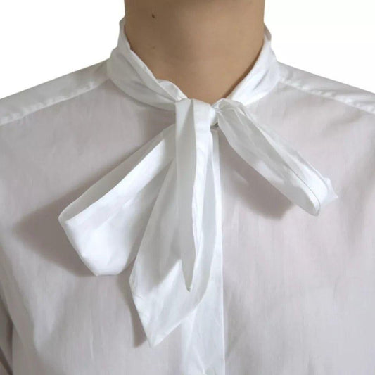 Dolce & Gabbana White Cotton Ascot Collar Long Sleeves Top Dolce & Gabbana Gray