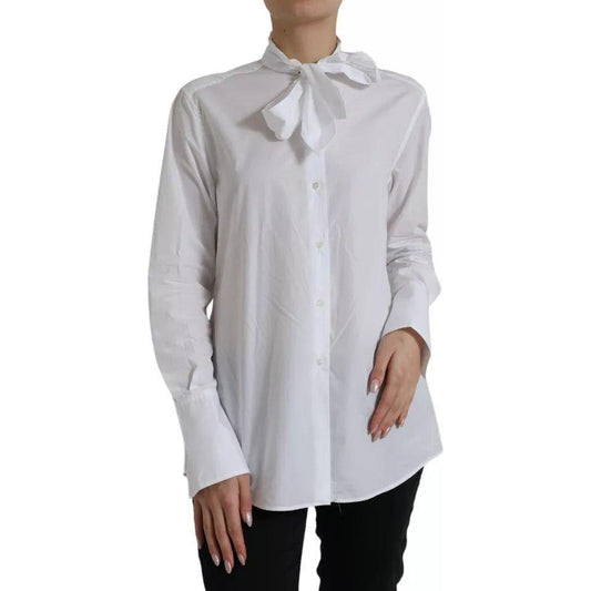 Dolce & Gabbana White Cotton Ascot Collar Long Sleeves Top Dolce & Gabbana Gray