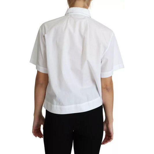 Dolce & Gabbana White Cotton Decorative Button Collared Top Dolce & Gabbana Light Gray