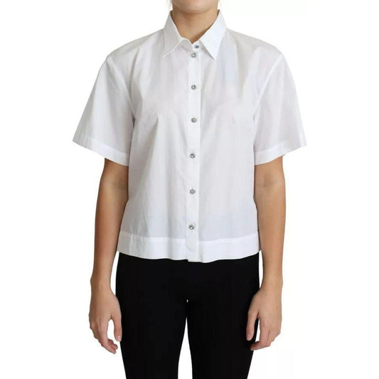 Dolce & Gabbana White Cotton Decorative Button Collared Top Dolce & Gabbana Light Gray