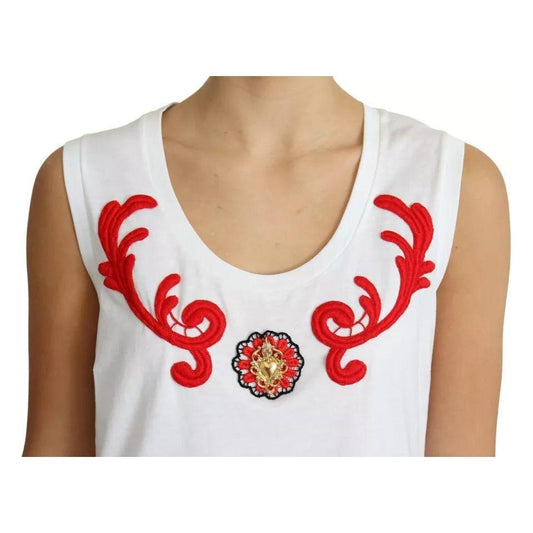 Dolce & Gabbana White Cotton Heart Applique Sleeveless Tank Top Dolce & Gabbana Light Gray