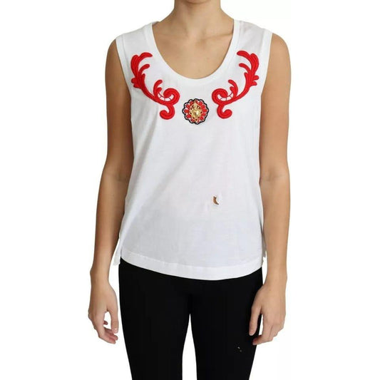 Dolce & Gabbana White Cotton Heart Applique Sleeveless Tank Top Dolce & Gabbana Light Gray