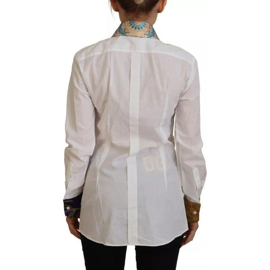 Dolce & Gabbana White Floral Jacquard Cotton Long Sleeves Top Dolce & Gabbana Gray