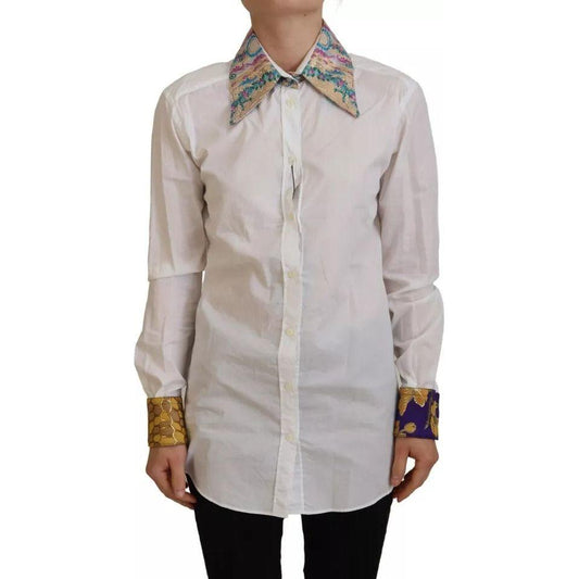Dolce & Gabbana White Floral Jacquard Cotton Long Sleeves Top Dolce & Gabbana Dark Gray