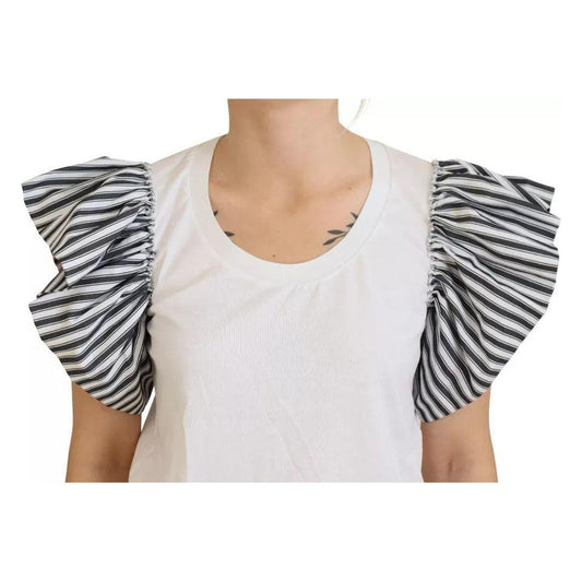 Dolce & Gabbana White Striped Short Sleeves Pullover Top Dolce & Gabbana Light Gray