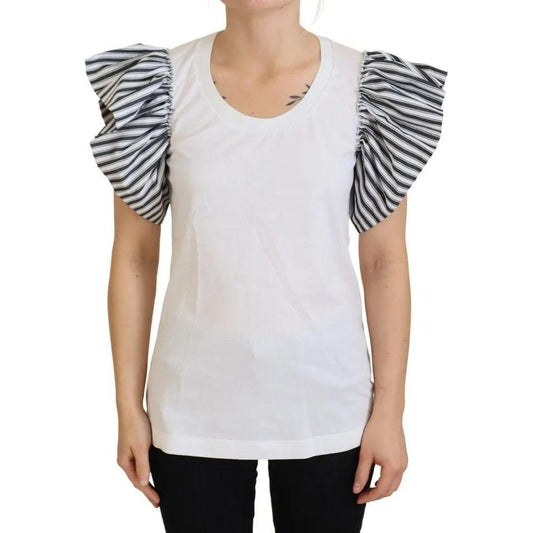 Dolce & Gabbana White Striped Short Sleeves Pullover Top Dolce & Gabbana Light Gray