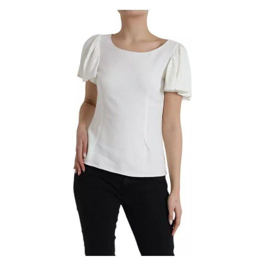 Dolce & Gabbana White Viscose Round Neck Short Sleeves Top Dolce & Gabbana Gray