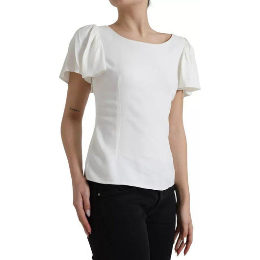 Dolce & Gabbana White Viscose Round Neck Short Sleeves Top Dolce & Gabbana Light Gray