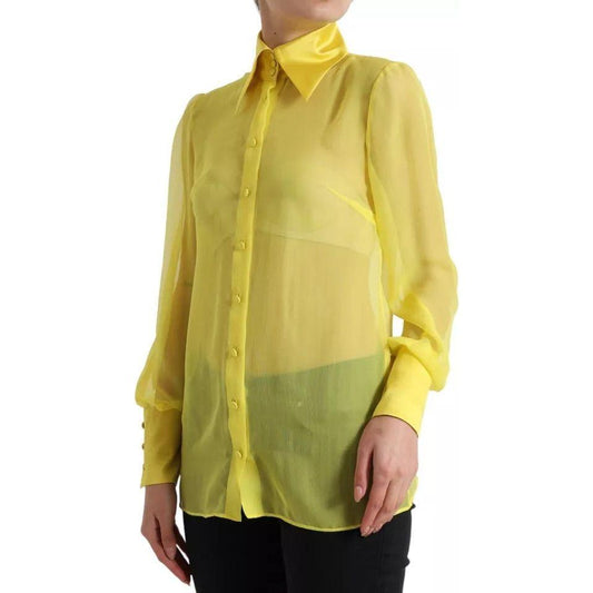 Dolce & Gabbana Yellow Long Sleeve Button Down Blouse Top Dolce & Gabbana Dark Khaki
