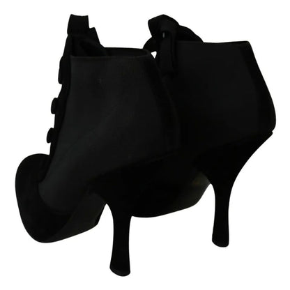 Dolce & Gabbana Black Suede Stretch Ankle Boots Booties Shoes