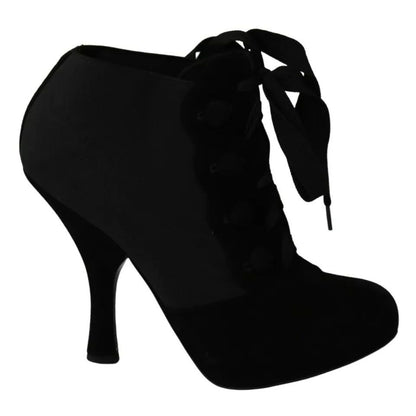 Dolce & Gabbana Black Suede Stretch Ankle Boots Booties Shoes