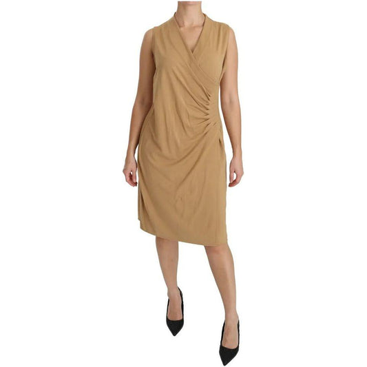 Ralph Lauren Brown V-neck Shift Knee Length Viscose Dress Ralph Lauren Rosy Brown