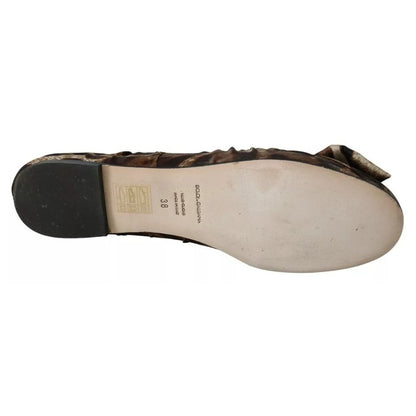 Dolce & Gabbana Brown Leopard Silk Ballerina Flats Shoes