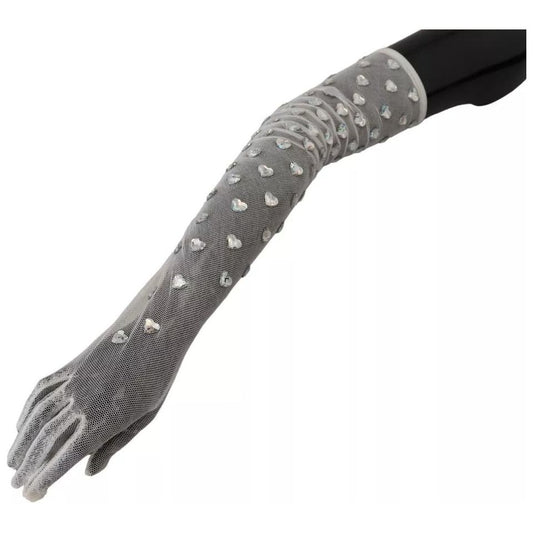 Dolce & Gabbana White Crystal Elbow Length Cotton Tulle Gloves Dolce & Gabbana Slate Gray