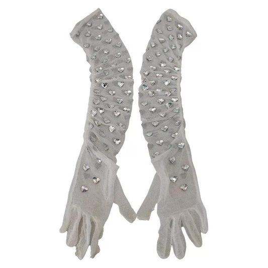 Dolce & Gabbana White Crystal Elbow Length Cotton Tulle Gloves Dolce & Gabbana Dark Gray