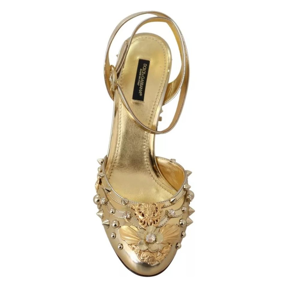 Dolce & Gabbana Gold Studs Vally Slingback Sandals Shoes