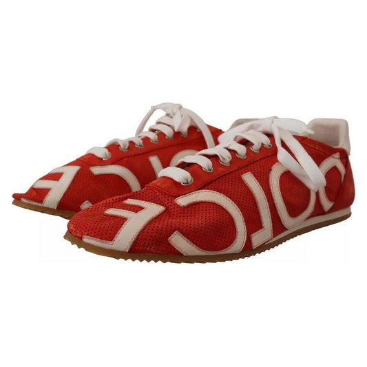 Dolce & Gabbana Red White Leather Mens Logo Casual Sneakers Shoes Dolce & Gabbana Saddle Brown