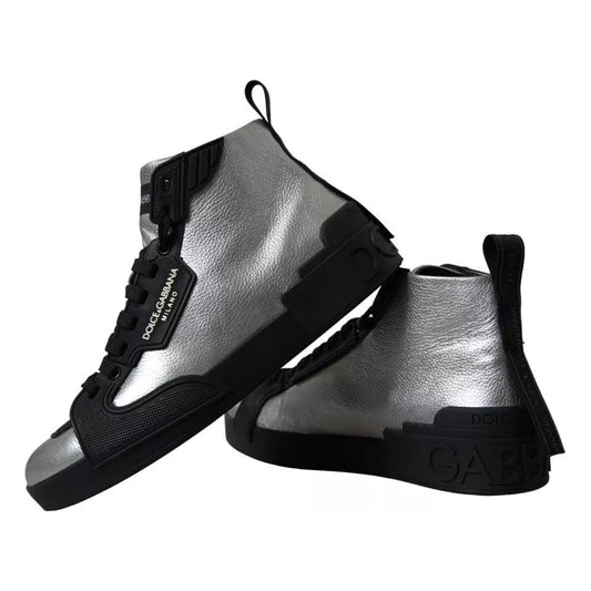 Dolce & Gabbana Black Silver Logo Mid Top Men Sneakers Shoes Dolce & Gabbana Black