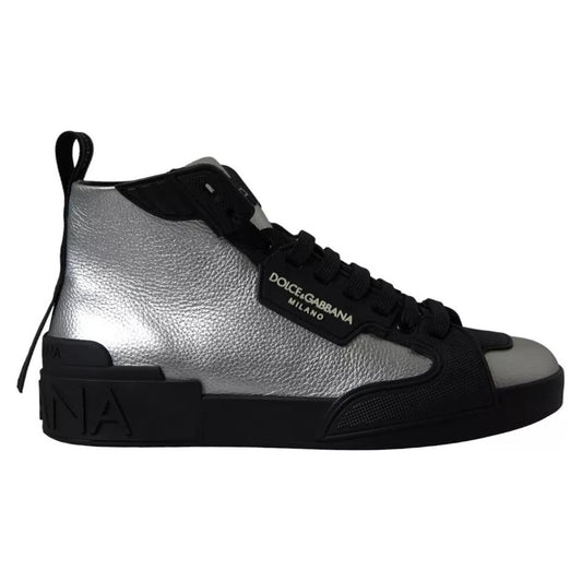 Dolce & Gabbana Black Silver Logo Mid Top Men Sneakers Shoes Dolce & Gabbana Gray