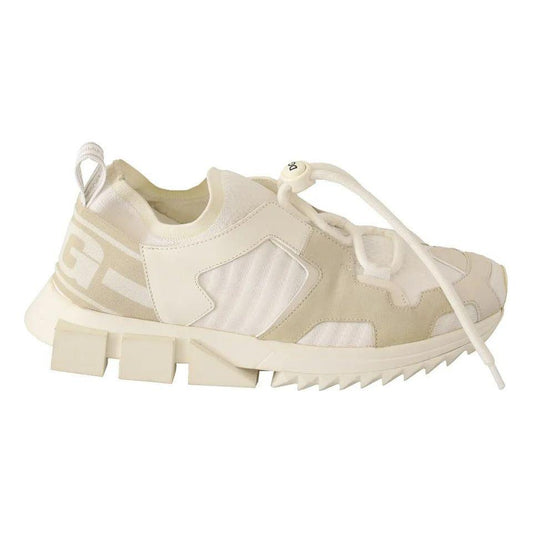 Dolce & Gabbana White Fabric Suede Sorrento Lace Up Sneakers Shoes Dolce & Gabbana Light Gray