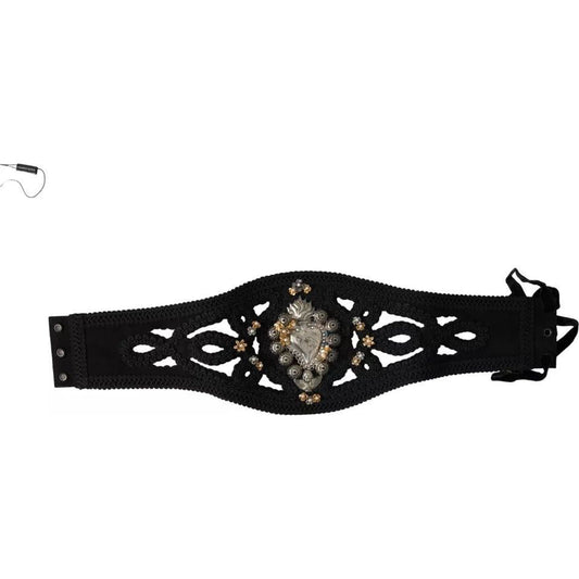 Dolce & Gabbana Black Canvas Embellished Waist Women Belt Dolce & Gabbana Black