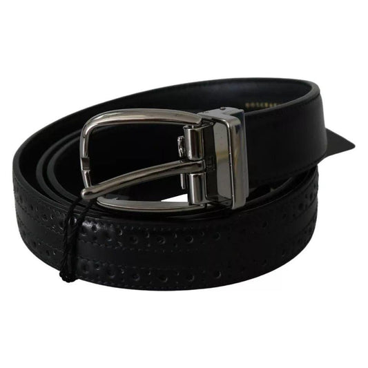 Dolce & Gabbana Black Leather Silver Metal Buckle Classic Belt Dolce & Gabbana Black