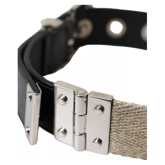 Dolce & Gabbana Black Leather Beige Strap Silver Metal Buckle Belt Dolce & Gabbana Light Gray