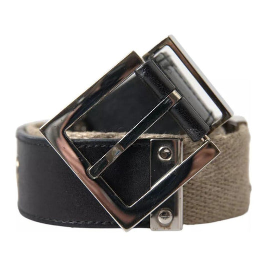 Dolce & Gabbana Black Leather Beige Strap Silver Metal Buckle Belt Dolce & Gabbana Dark Slate Gray