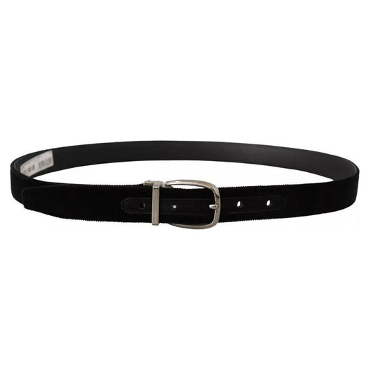 Dolce & Gabbana Black Velvet Silver Tone Metal Logo Buckle Belt Dolce & Gabbana Black
