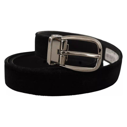 Dolce & Gabbana Black Velvet Silver Tone Metal Logo Buckle Belt Dolce & Gabbana Black